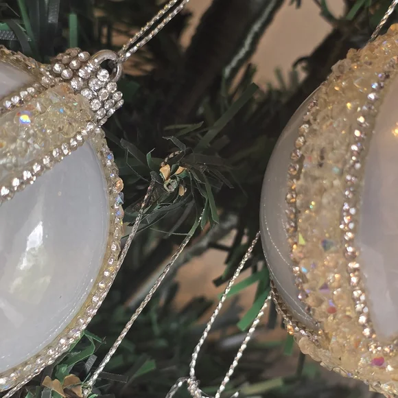 Elegant White and Silver Holiday Ornaments 6 Piece 2.5 Inch Handmade - Picture 10 of 10